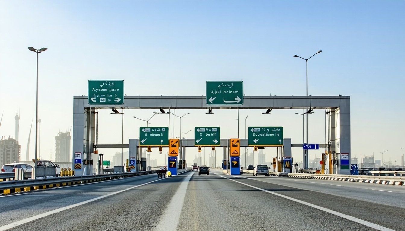 Modern toll gate system on a Dubai highway